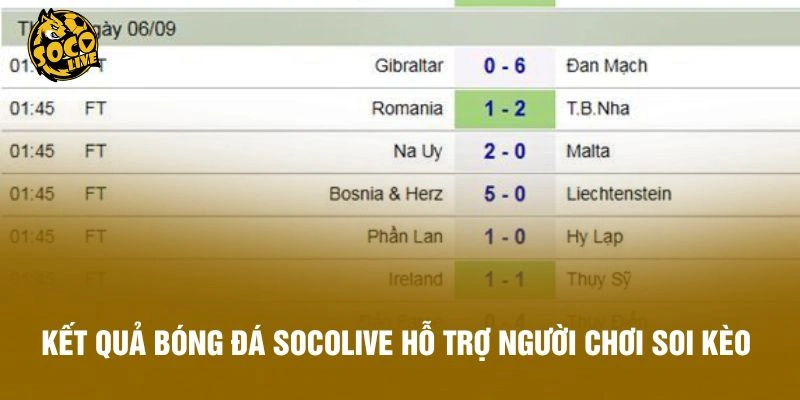 Kết quả bóng đá Socolive hỗ trợ người chơi soi kèo