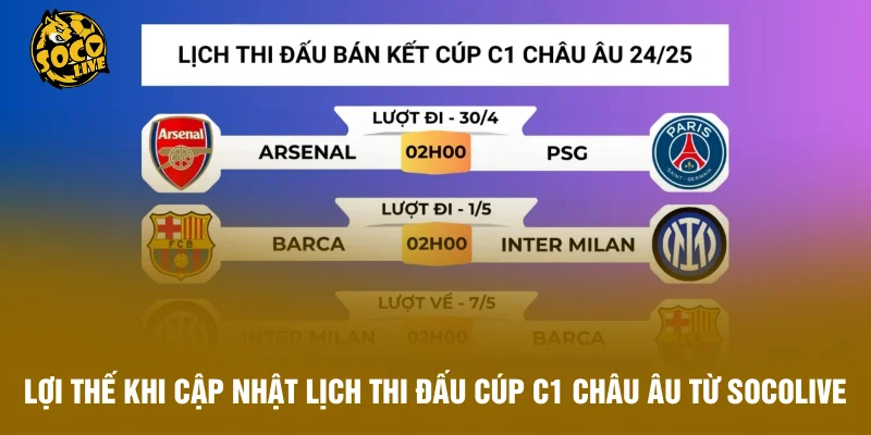 Lợi thế khi cập nhật lịch thi đấu Cúp C1 châu Âu từ Socolive